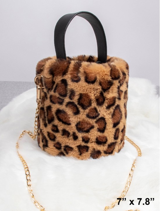 Leopard Print Plush Bucket Bag